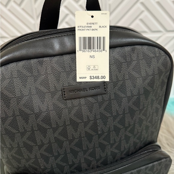 Michael Kors Signature EVERETT BLACK FRONT POCKET LARGE BACKPACK BAG UNISEX NEW - Picture 8 of 11